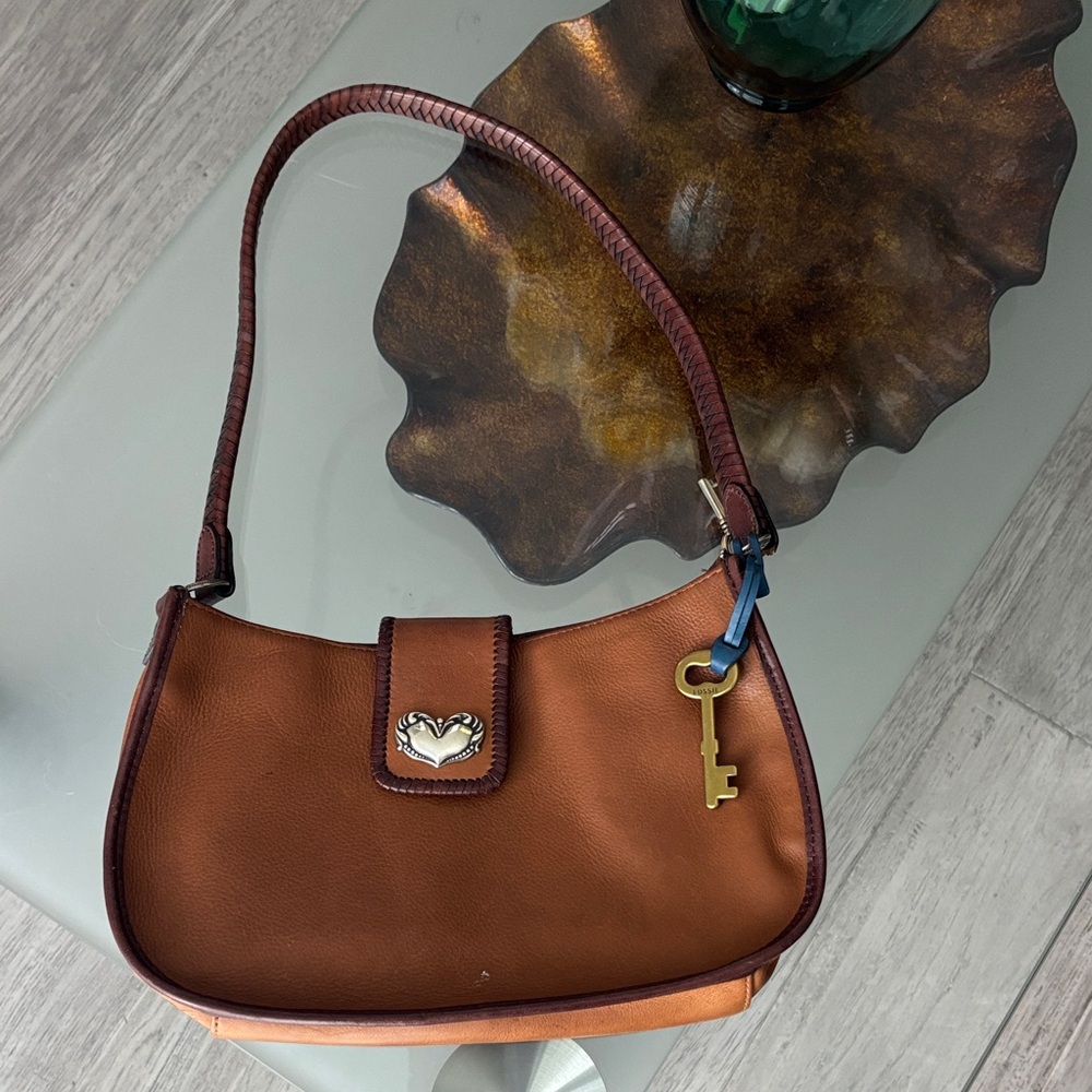 Fossil Leather Shoulder Bag with Key Charm